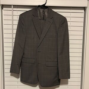 Perry Ellis Slim Fit Men’s  Windowpane Two-Button Dress Blazer - Gray